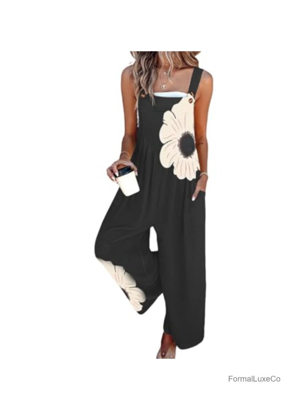 Womens Sleeveless Wide Leg Overalls Jumpsuit with Pockets Rayon Blend